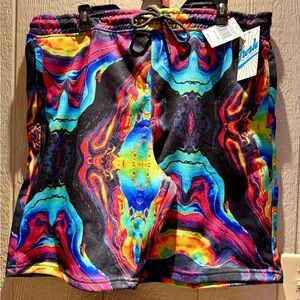 Fresh Prints by Drill Shorts XL Multicolor Psychedelic Print NWT MSRP $52